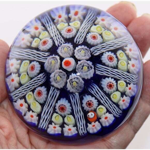 Strathearn Millefiori Paperweight 1978 Cobalt Blue Glass Scotland - Picture 9 of 11